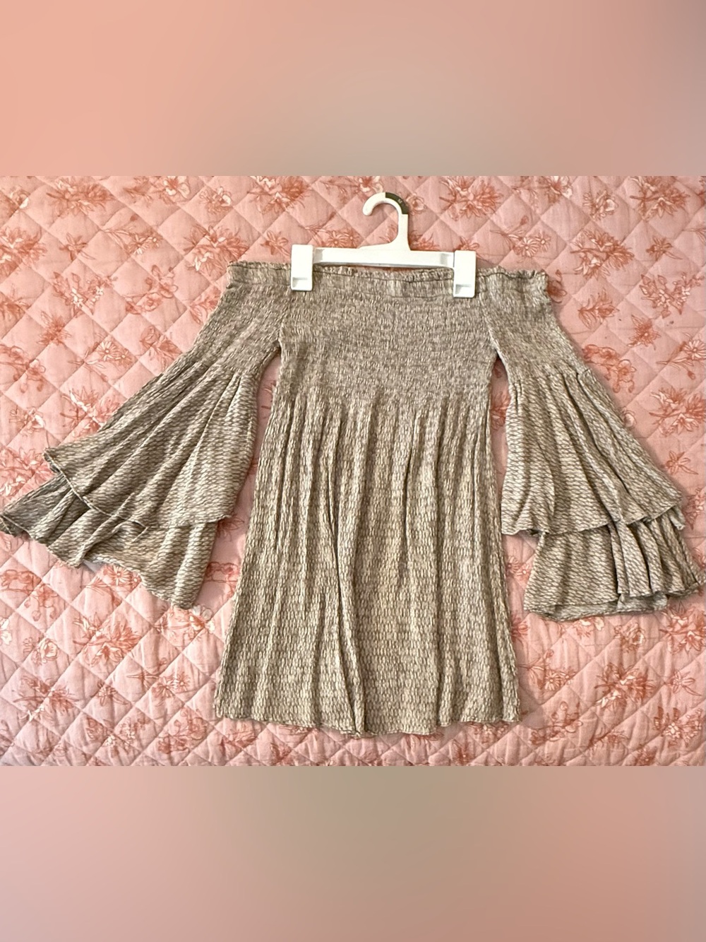 ILLA ILLA Textured Metallic Taupe Off-Shoulder Top or Mini Dress Small